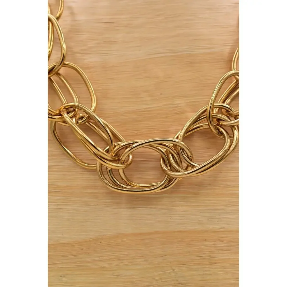 Vintage Heavy Chain Necklace Gold Tone Triple Curb Linked Chunky 1980s BinBD